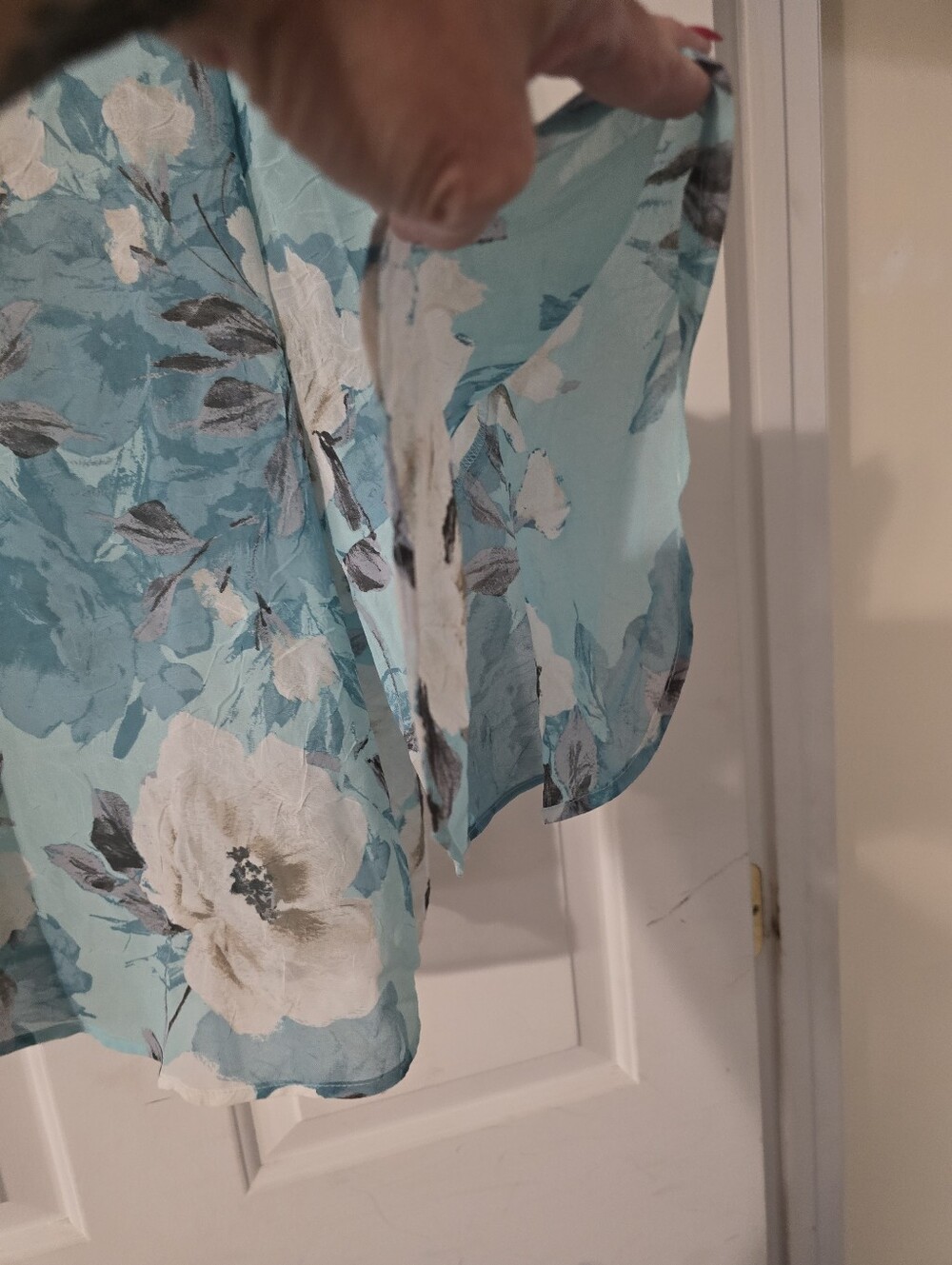 Sara Michelle Aqua Floral V-Neck Ruffle Sleeve Blouse - Picture 2 of 4